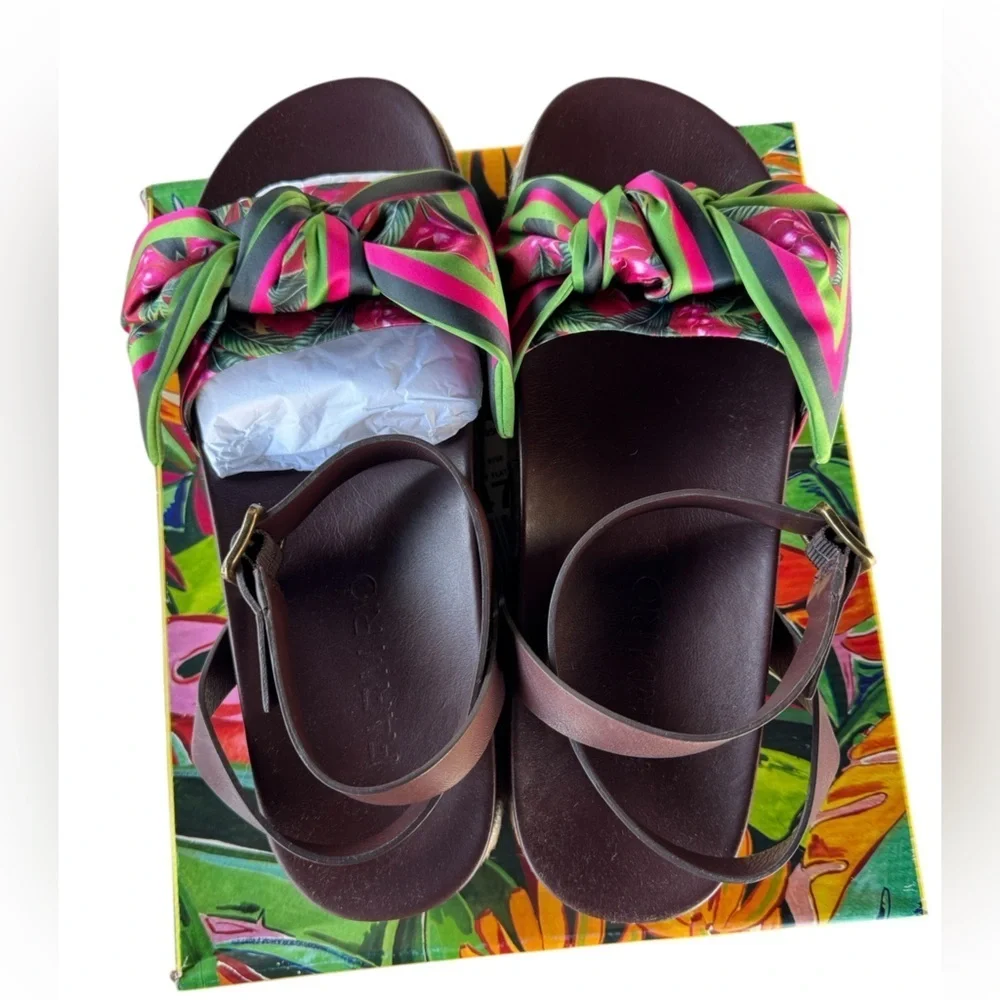 Farm Rio Scarf Raffia Platform Sandals